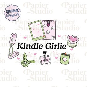 Kindle Girlie PNG SVG, clipart livresques mignons, conceptions pour autocollants, marque-page pour amoureux des livres, usage commercial, esthétique tendance pour les amateurs de lecture