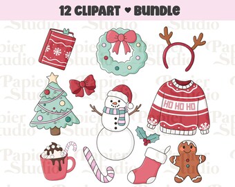 Pacchetto di clipart natalizie libresche PNG SVG, clipart natalizie libresche, disegni invernali per adesivi, uso commerciale, PNG natalizio invernale libresco