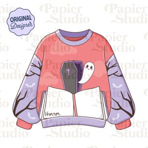 Horror Sweater PNG SVG, Bookish clipart, Designs for Stickers, Trendy Aesthetic for Book Lovers, Commercial Use Cut File, True Crime Png