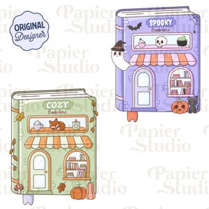Spooky & Fall Bookstore PNG SVG, Cute Bookish Fall Design for Stickers, Halloween Booklover Clipart, Commercial Use, Trendy for Book Lovers