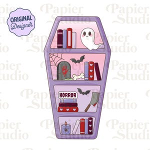 Horror Bookshelf PNG SVG, Bookish clipart, Designs for Stickers, Trendy Aesthetic for Book Lovers, Commercial Use Cut File, True Crime Png