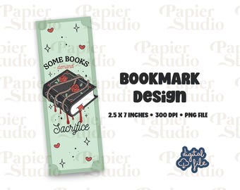 Diseño de marcapáginas "Algunos libros exigen sacrificio", archivo PNG, marcapáginas impreso estético, marcapáginas lindo, marcapáginas imprimible para uso comercial