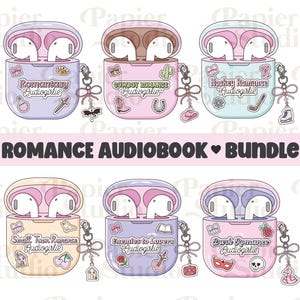 Romance Audiobook Girlie Bundle PNG SVG, Trendy Bookish Clipart, Design for Stickers, Trendy Aesthetic for Book Lovers, Commercial Use Png