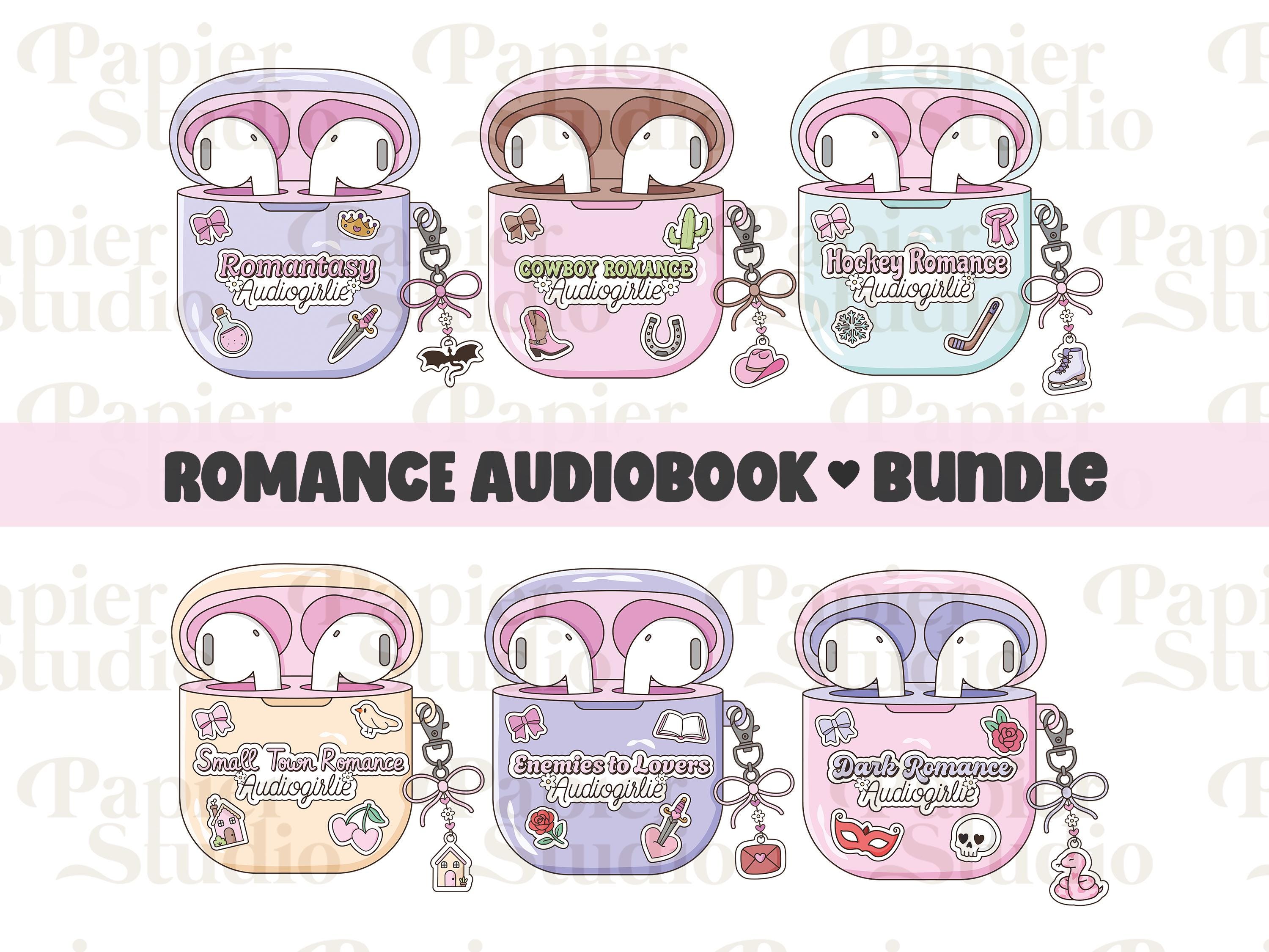 Romance Audiobook Girlie Bundle PNG SVG, Trendy Bookish Clipart, Design for Stickers, Trendy Aesthetic for Book Lovers, Commercial Use Png