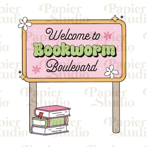 BOOKWORM Boulevard PNG SVG, Bookish png, Bookish clipart, Designs for Stickers, Bookmark, Shirts, Libbey Cups & Keychains, Cute Artsy Design