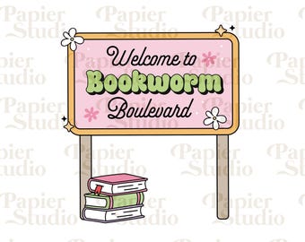 BOOKWORM Boulevard PNG SVG, Bookish png, Bookish clipart, Designs for Stickers, Bookmark, Shirts, Libbey Cups & Keychains, Cute Artsy Design
