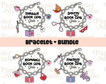 BOOKISH Bracelet Bundle PNG SVG, Trendy Cute Bookish Clipart, Design for Stickers, Bookmarks, Shirts, Cups, Mug & Keychains, Commercial Use