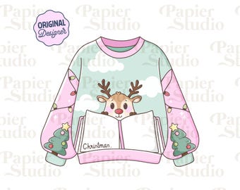 Maglione natalizio invernale PNG SVG, clipart natalizio rosa carino e libresco, disegni invernali per adesivi, uso commerciale, Natale civettuolo