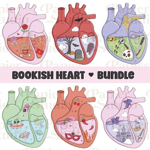 Bücherwurm Herz Bundle PNG SVG, Trendy Leseratte Clipart, Design für Aufkleber, Trendy Ästhetik für Buchliebhaber, Kommerzielle Nutzung Cut File svg
