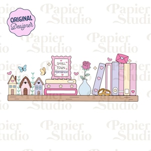 Small Town Romance Bookshelf PNG SVG, Cute Trendy Bookish Clipart, Kindle Sticker Design, Booklover Commercial Use, Cute Book Lover Design