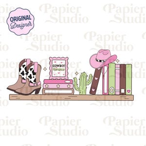 Półka na książki Cowboy Romance PNG SVG, słodkie modne cliparty książkowe, projekt naklejki Kindle, plik do cięcia komercyjnego użytku Booklover, projekt Book Lover