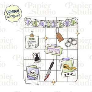Thriller & True Crime Grid Panel PNG SVG, Cute Bookish clipart, Design for Stickers, Trendy Aesthetic for Book Lover, Commercial Use File