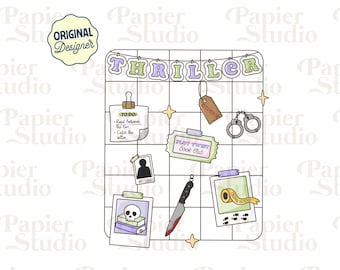Thriller & True Crime Grid Panel PNG SVG, Cute Bookish clipart, Design for Stickers, Trendy Aesthetic for Book Lover, Commercial Use File