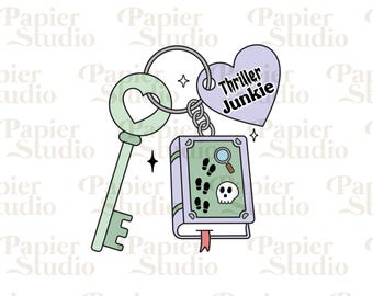 Thriller Junkie PNG SVG, Trendy Cute Bookish clipart, Designs for Stickers, Bookmark, Shirts, Keychain & Mugs, Commercial use Cut File