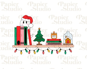 Christmas Ghost READING PNG SVG, Bookish png, Bookish clipart, Designs for Stickers, Bookmarks, Libbey Cups & Keychains, Christmas clipart