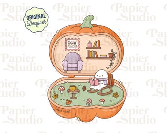 Cozy Reader Pumpkin PNG SVG, Cute Bookish Fall Designs for Stickers, Booklover Clipart, Commercial Use Cut File, Trendy for Book Lovers
