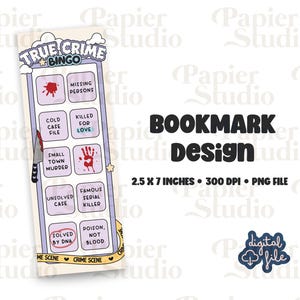 True Crime Bingo Bookmarks Design PNG, Trendy printed bookmark, Cute Bookish Book mark, Printable True Crime book marks for Commercial use