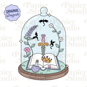 Dragon Books Glass Dome PNG SVG, Bookish clipart, Cute Fourth Wing Dragon png, Designs for Stickers, Trendy for Book Lovers Commercial Use