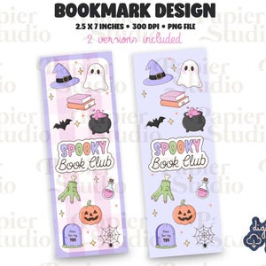 Spooky Book Club Bookshelf Bookmark Design, PNG File, Halloween Ghostbookmark, Printed bookmark, Commercial use Printable Book mark Png