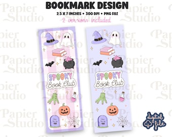 Spooky Book Club Bookshelf Bookmark Design, PNG File, Halloween Ghostbookmark, Printed bookmark, Commercial use Printable Book mark Png