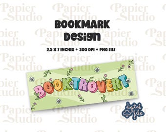 BOOKTROVERT  Bookmark Design, PNG File, Aesthetic printed bookmark, Cute Book mark, Printable bookmark for Commercial use, Bookish clipart
