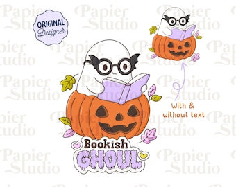 Bookish Ghoul PNG SVG, Cute Bookish Fall Designs for Stickers, Booklover Clipart, Commercial Use Cut File, Trendy Fall for Book Lovers