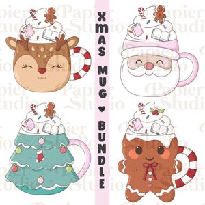 Christmas Mugs Bundle PNG SVG, Cute Bookish Christmas clipart, Winter Designs for Stickers, Commercial Use, Cute Christmas for Book Lovers