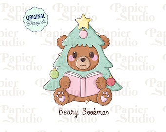 Orsetto di Natale libresco PNG SVG, Clipart di Natale libresco carino, Disegni invernali per adesivi, Uso commerciale, Natale rosa Coquette