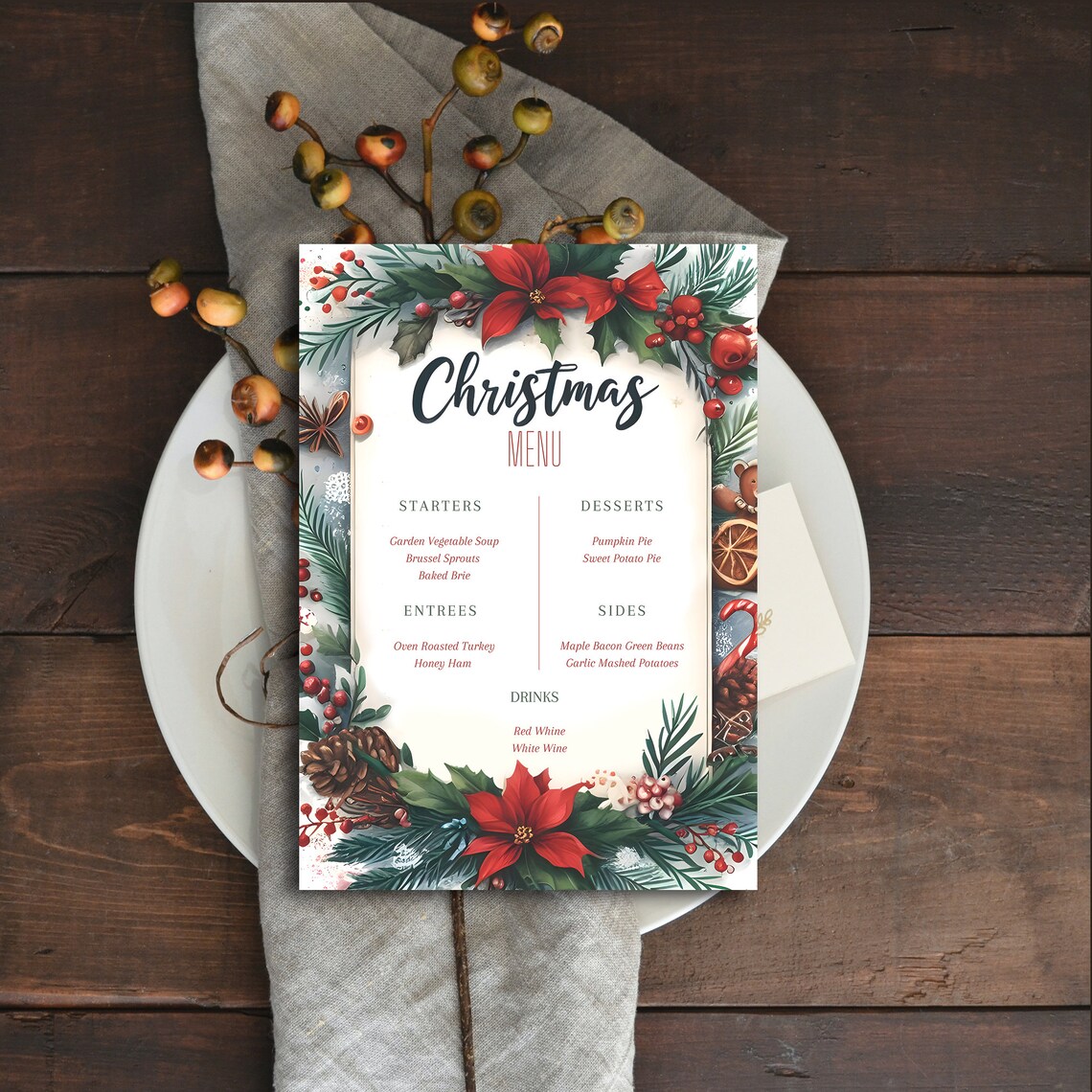 Christmas Menu Template Dinner Menu Printable Christmas Menu Etsy UK