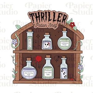 Thriller Potions PNG SVG, Bookish clipart, Designs for Stickers, Trendy Aesthetic for Book Lovers, Commercial Use Cut File, True Crime png