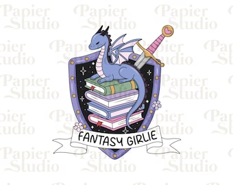 FANTASY Girlie PNG SVG, trendige Bücherwurm Clipart, süße Fantasy Vierter Flügel Drachen Png, Designs für Aufkleber, Artsy kommerzielle Nutzung File Cut
