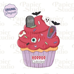 Horror Cupcake PNG SVG, Bookish clipart, Designs for Stickers, Trendy Aesthetic for Book Lovers, Commercial Use Cut File, True Crime Png