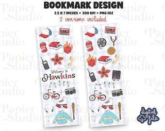 Marcador de bienvenida de Hawkins PNG, diseño imprimible de marcapáginas de Hawkins, archivo de uso comercial, diseño de marcapáginas de Horrorbookmarks