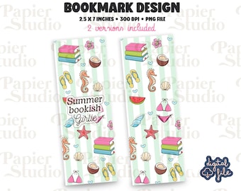Summer Bookish Bookmarks Design, PNG File, Aesthetic printed bookmark, Cute Book mark, Printable bookmark for Commercial use, Springbookmark