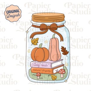 Cozy Reads Jar PNG SVG, Cute Fall Bookish Designs for Stickers, Booklover Clipart, Commercial Use Cut File, Trendy Autumnal for Book Lovers