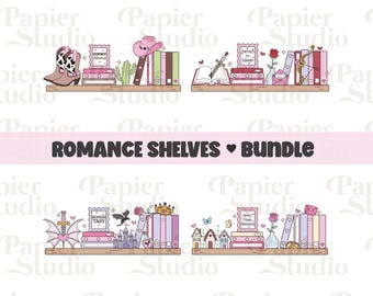 Paquete de tropos literarios románticos PNG SVG, clipart literario, diseño para pegatinas, estética moderna para amantes de los libros, uso comercial para amantes del romance