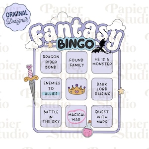 Fantasy Bingo PNG SVG, Trendy Bookish clipart, Cute Fourth Wing Dragon png, Designs for Stickers, Bookmarks, Artsy Commercial Use Cut File