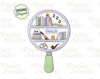 Thriller & True Crime Bookshelf PNG SVG, Cute Bookish clipart, Design for Stickers, Trendy Aesthetic for Book Lover, Commercial Use Cut File