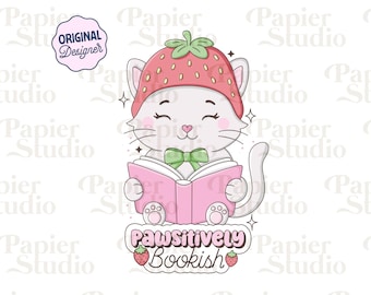 Pawsitively Bookish PNG SVG, Cute Bookish clipart, Designs for Stickers, Booklover Commercial Use Cut File, Trendy Aesthetic for Book Lovers