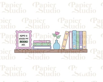 BOOKSHELF PNG SVG, Trendy Cute Bookish clipart, Designs for Stickers, Bookmark, Shirts & Mugs, Cute Aesthetic Commercial Use Cut File