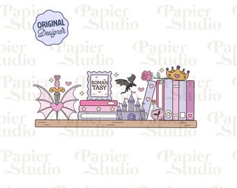Romantasy Bookshelf PNG SVG, Cute Trendy Bookish Clipart, Kindle Sticker Design, Booklover Commercial Use Cut File, Romantasy Book Lover
