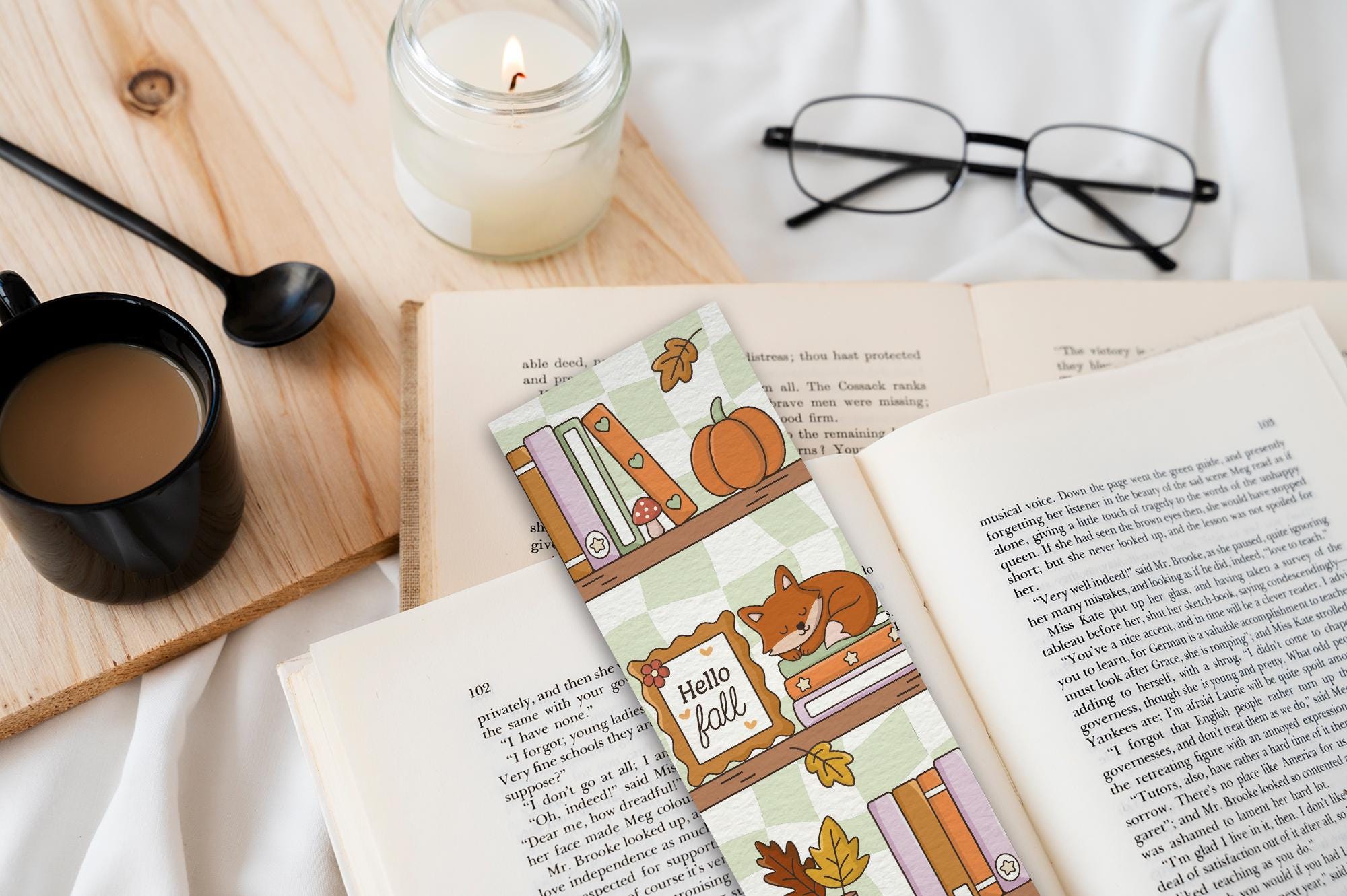 Cozy Fall Bookshelf Bookmarks Design, PNG File, Trendy Autumnal Printed ...
