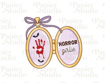 HORROR Girlie PNG SVG, Cute Bookish clipart, Artsy Designs for Stickers, Bookmark, Trendy aesthetic for Book Lovers, Commercial Use Cut File