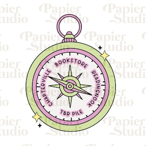 BOOKISH Compass PNG SVG, Trendy Cute Bookish clipart, Designs for Stickers, Bookmark, Shirts, Keychains & Mugs, Artsy Bookish Print
