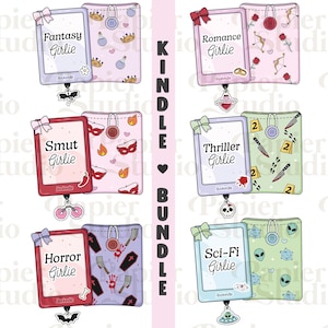 Kindle Girlie Bundle PNG SVG, Trendy Bookish Clipart, Cute Design for Stickers, Trendy Aesthetic for Book Lovers, Commercial Use Cut File