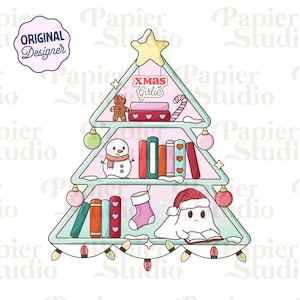 Christmas Tree Bookshelf PNG SVG, Cute Bookish Christmas clipart, Winter Designs for Stickers, Commercial Use, Coquette Winter Christmas Png