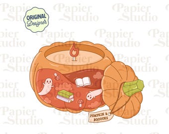 Pumpkin & Books  Candle PNG SVG, Cute Bookish Fall Designs for Stickers, Booklover Clipart, Commercial Use Cut File, Trendy for Book Lovers