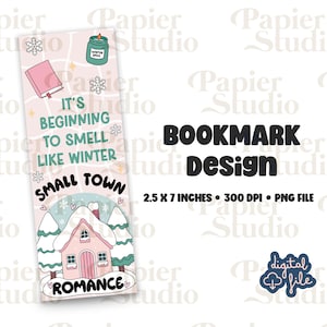 Winter Small Town ROMANCE Bookmark Design, PNG File, Aesthetic printed bookmark, Cute Book mark, Printable bookmark for Commercial use