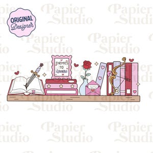 Enemies To Lovers Bookshelf PNG SVG, Cute Trendy Bookish Clipart, Kindle Sticker Design, Booklover Commercial Use, Romance Book Lover Design