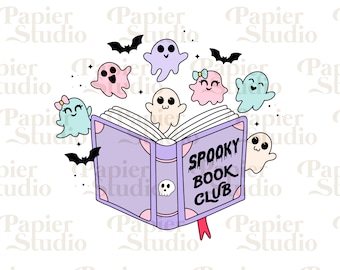 Spooky Bookish Readers Club PNG SVG, Bookish png, Ghost png, Designs for Stickers, Bookmarks, Shirts, Libbey Cups & Keychains, Halloween png